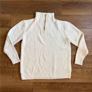 L.L Bean White cozy cloud Quarter Zip Wool blend sweater Size Large